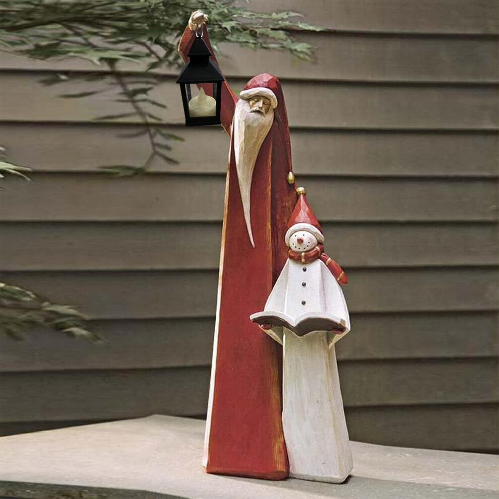 (Multi-color) Santa And Snowman Sculpture With Solar Lantern
