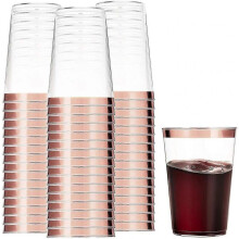 50pcs Plastic Tumbler Cups - 12 Oz Disposable Clear Plastic Cups with Gold Rim for Weddings Or Party