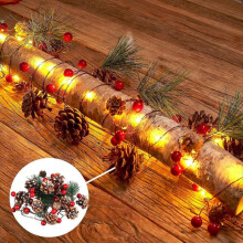Garland Lights, Pine Cone Christmas Garland Lights with 6.5Feet 20LED Red Berry,Battery Operated Garland Indoor Outdoor