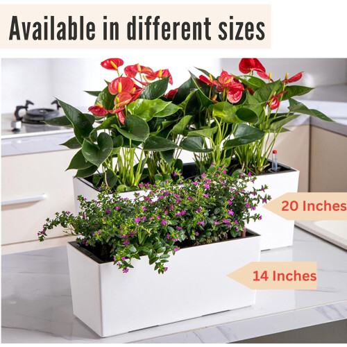 Planter Box for Indoor Plants 3 Pack 14 Inch White Rectangular Self Watering Window Box with Drainage 2