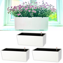 Planter Box for Indoor Plants 3 Pack 14 Inch White Rectangular Self Watering Window Box with Drainage
