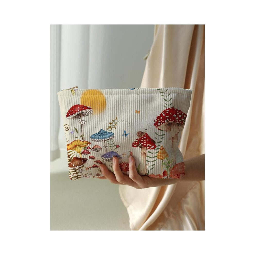 (Multicolor, one-size) Cute Mushroom & Butterfly Pattern Makeup Bag, Multifunctional Large Capacity Cosmetic Storage Bag, Cosmetic Pouch, Zipper Cordu