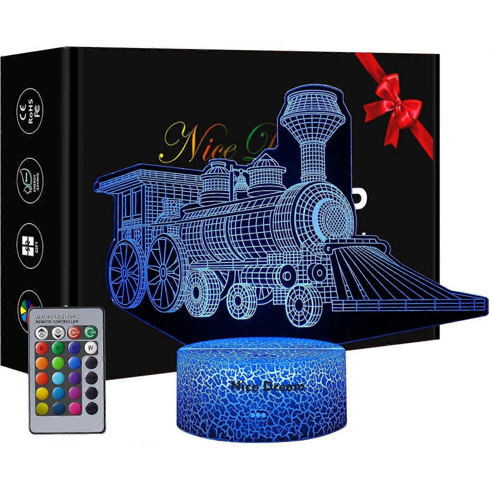 Kikidex (As Show, One Size) Train 3D Illusion Lamp, Train Gift For Boys, 16 Colors Changing Night Light