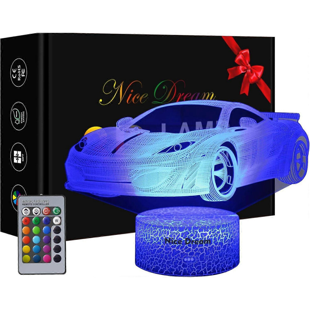 Kikidex (As Show, One Size) Car Gift For Boys, Racing Car 3D Led Illusion Lamp, Night For Boys Light