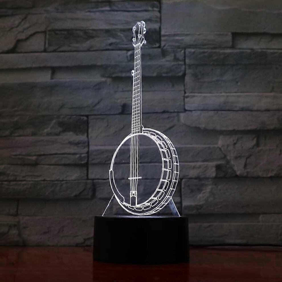 Kikidex (As Show, One Size) 3D Led Creative Banjo Night Touch Table Desk Optical Illusion Lamps 7 Color Changing S Home Decoration Xmas Birthday Gi Light