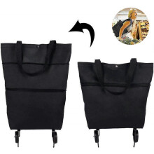 Foldable Shopping Trolley, Collapsible Two-stage Zipper Foldable Shopping Bag with Wheels Foldable Shopping Trolley