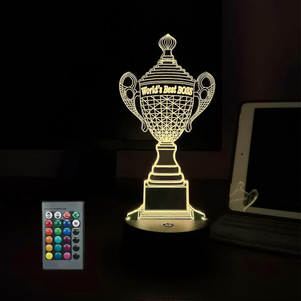 Kikidex (As Show, One Size) Boss Gift Night Worlds Best Boss Trophy, 3D Illusion Dcor, 16 Colors Changing Dimmable, Smart Touch & Remote Control, Boss Light