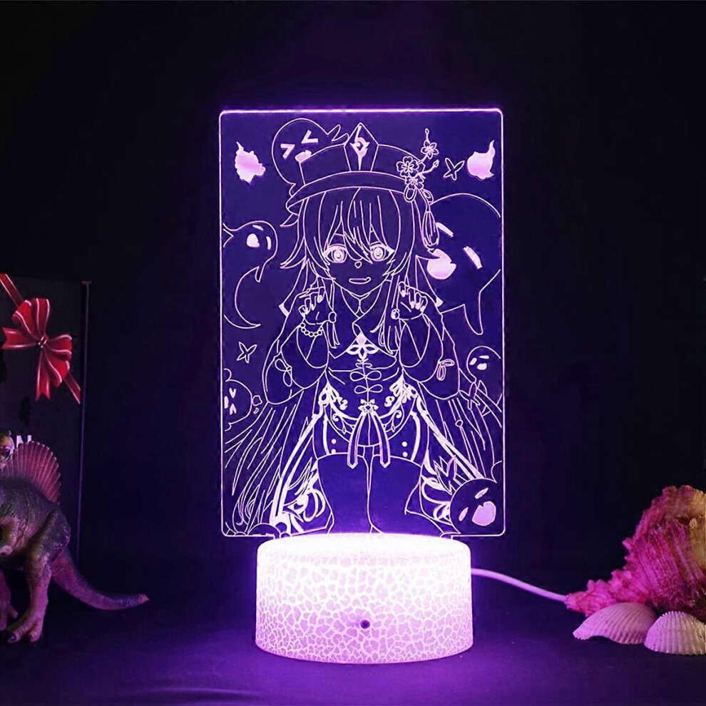 Kikidex (As Show, One Size) Game Genshin Impact Hu Tao Figure 3D Led Night Lamp Acrylic Led Lamp Game Room Decor Gift Light