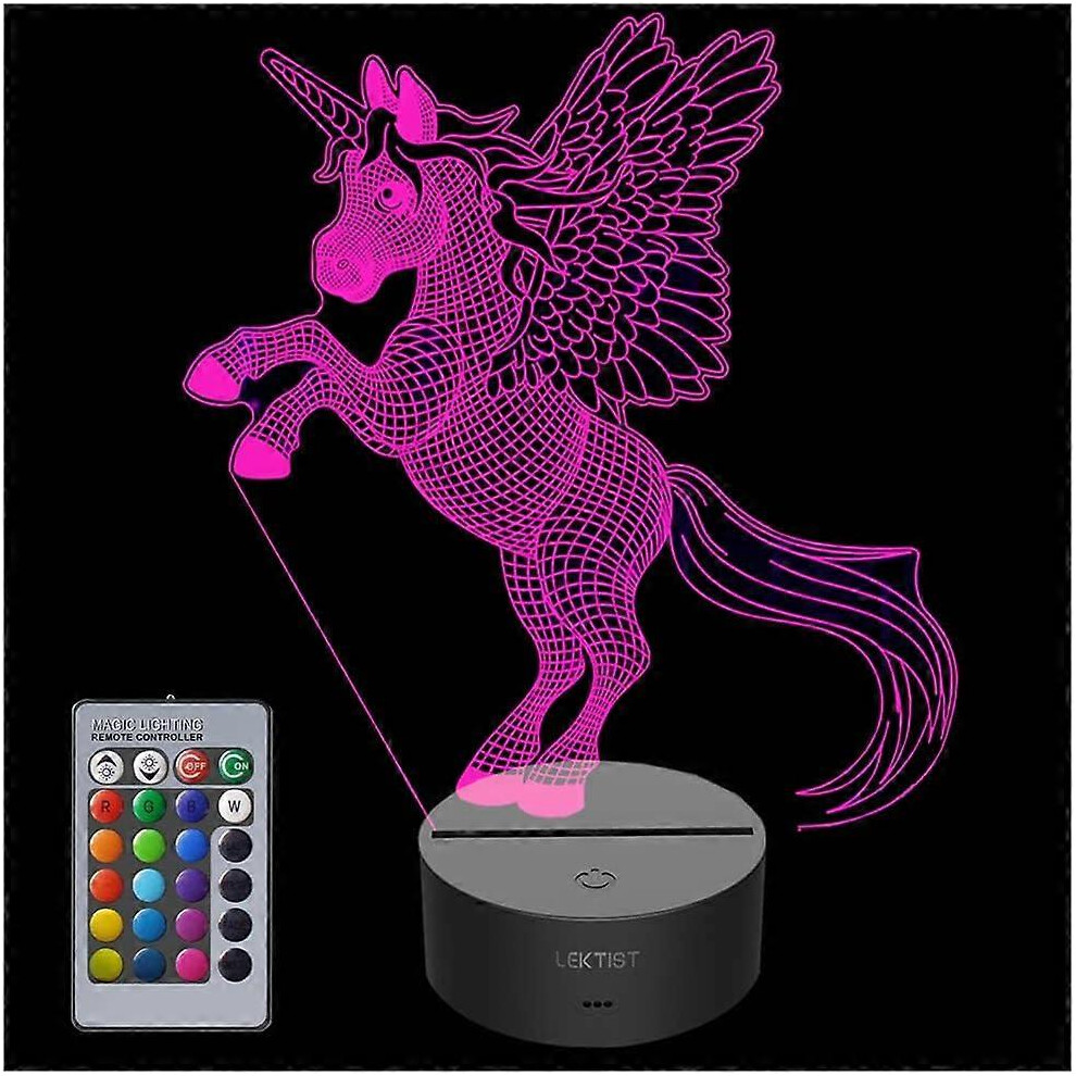 Kikidex (As Show, One Size) Unicorn 3D Night For Kids,Dimmable Led Night Bedside Lamp,16 Color Changing 3D Illusion Lamp With Remote Light