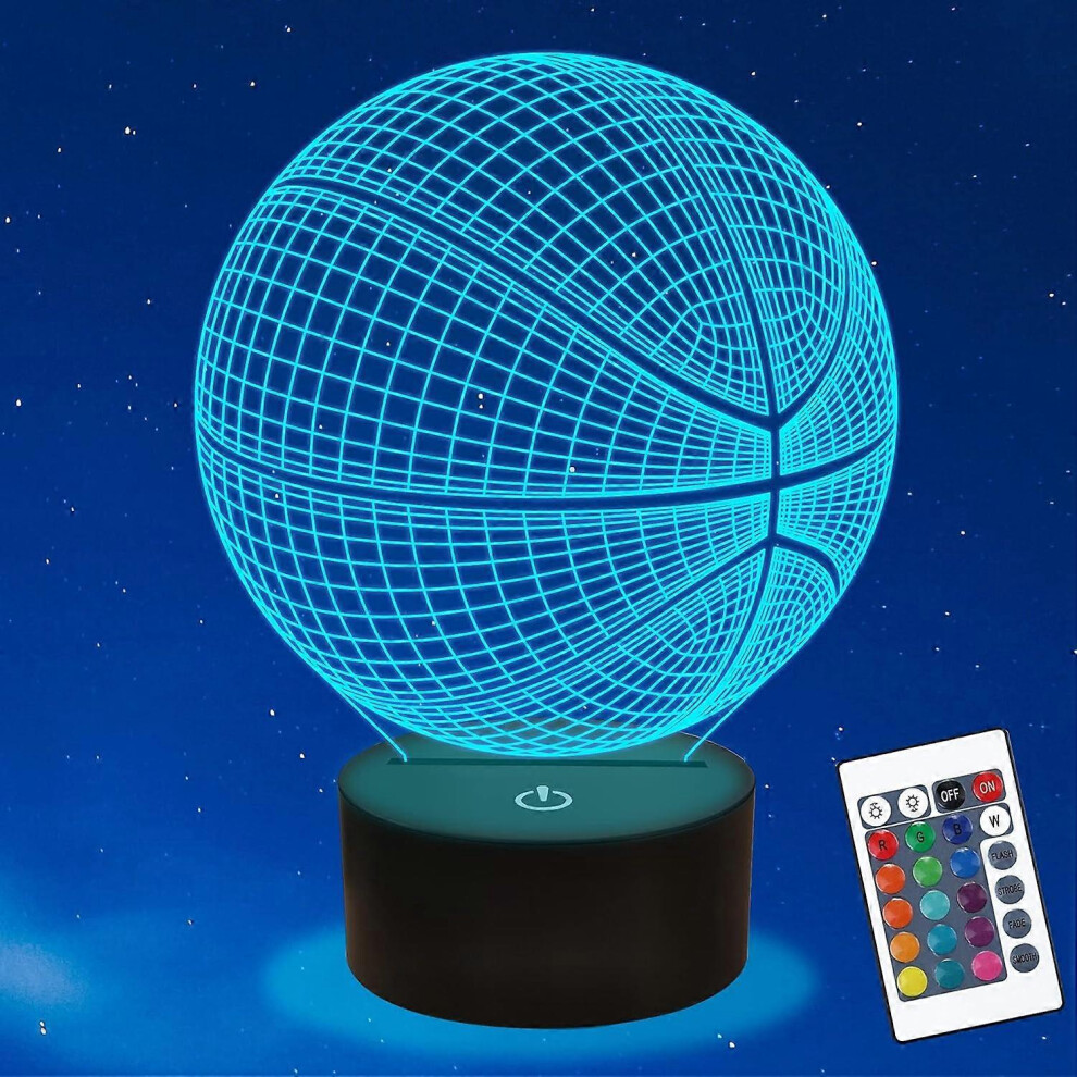 Kikidex (As Show, One Size) Basketball Night Ammonite 3D Illusion Lamp 16 Colors Changing With Remote & Timer Boys Room Decor Birthday Christmas Gift Light