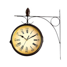 Wall Clock 8-Inch Retro Metal Double-Sided Clock, Silent Battery-Operated Hanging Clock For Indoor-Outdoor Courtyard Garden