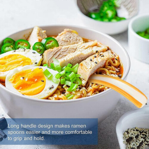 4 Piece Ceramic Soup Spoon Set Vintage Ceramic Rice Spoon Crank Ramen Soup Spoon Painted Pattern 1