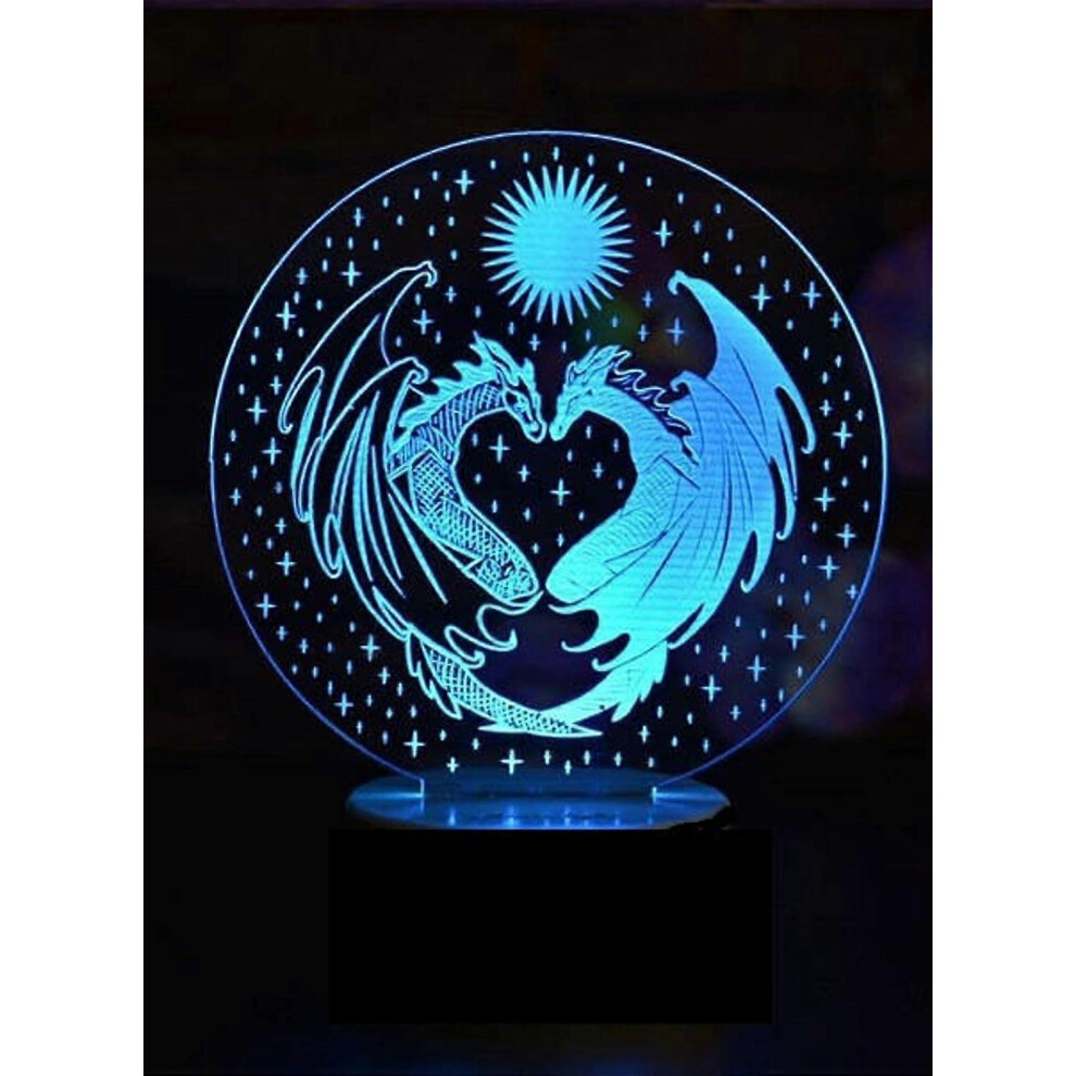 Kikidex (As Show, One Size) Dragons 3D Illusion Night Acrylic 3D Arts Dragons Led Colours Changing Bedroom Night Gifts Light