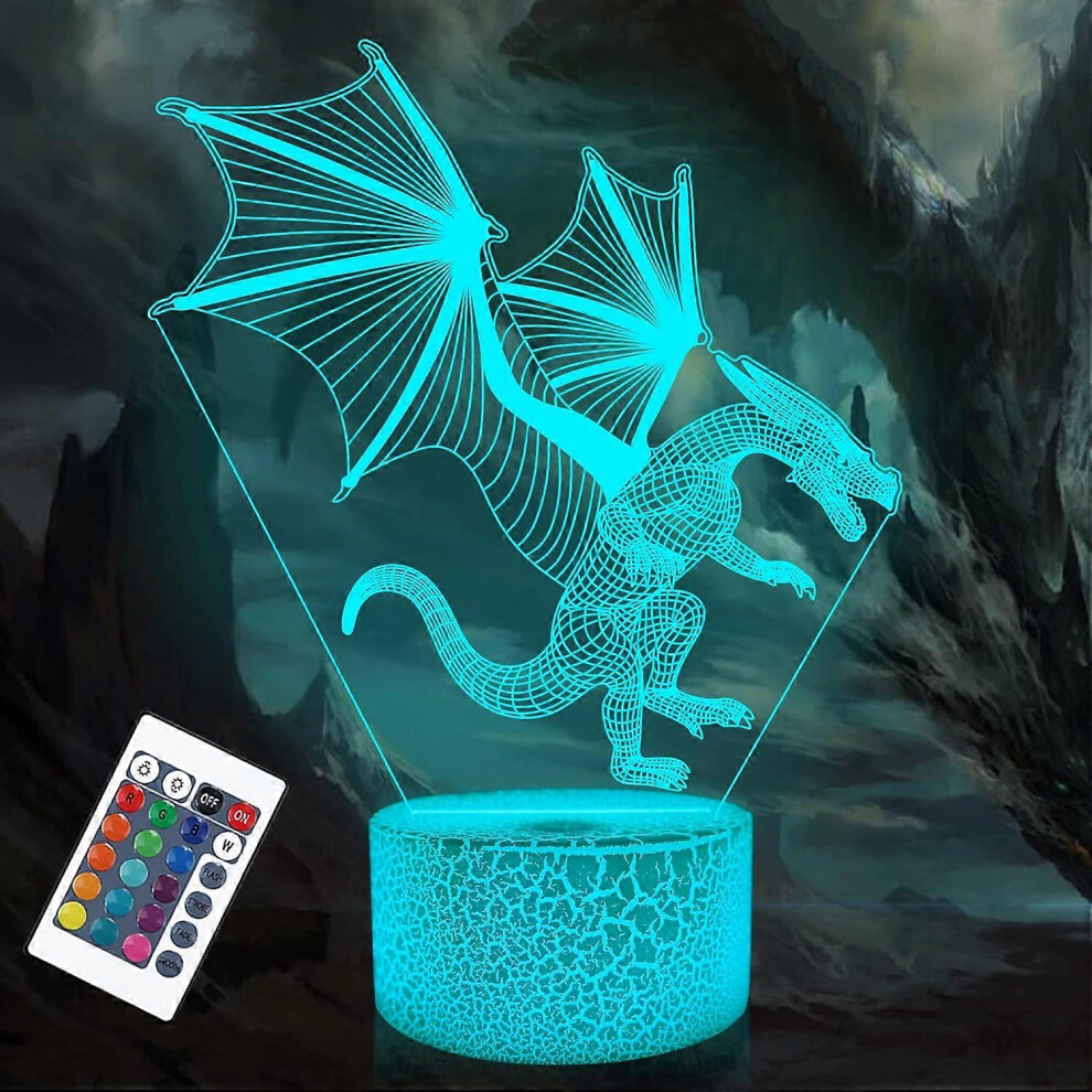 Kikidex (As Show, One Size) Dragon 3D Illusion Lamp, Attivolife Dragon Optical Night With Remote Control + Timer 16 Color Changing Desk Lamp Light