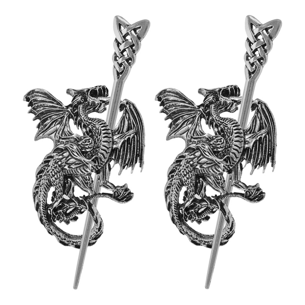 2 Szt. Vintageowe Metalowe Szpilki W KształCie Smoka Dla Kobiet-image