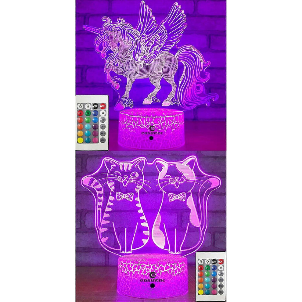 Kikidex (As Show, One Size) Unicorn + Cat 3D Night ( 2 In 1 Bundle) Light