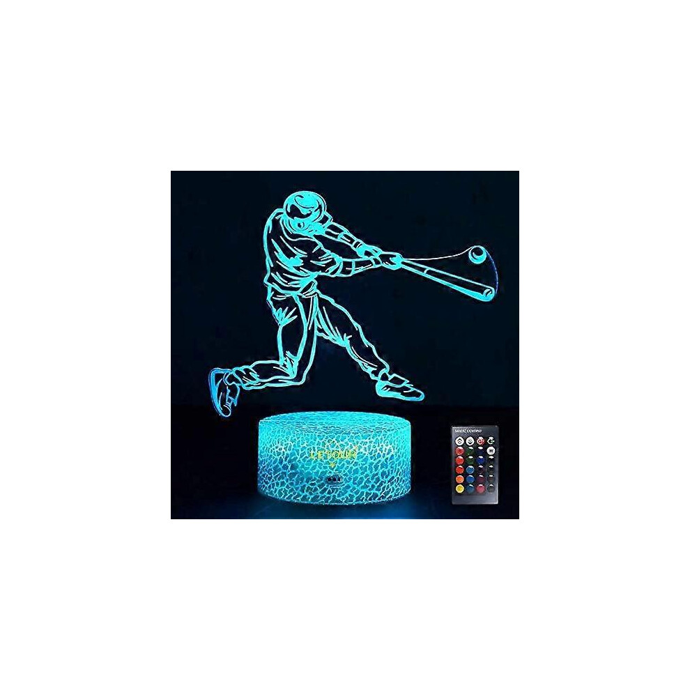 Kikidex (As Show, One Size) Night For Kids Baseball 3D Night Porpoise Illusion Lamp With Remote Control 16 Color Changing Light