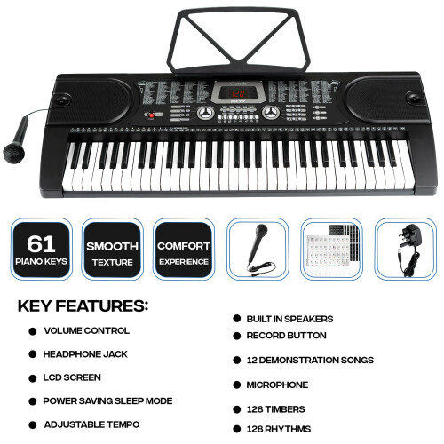 61 Keys Electronic Keyboard Digital Piano Set with Microphone & Stand 1