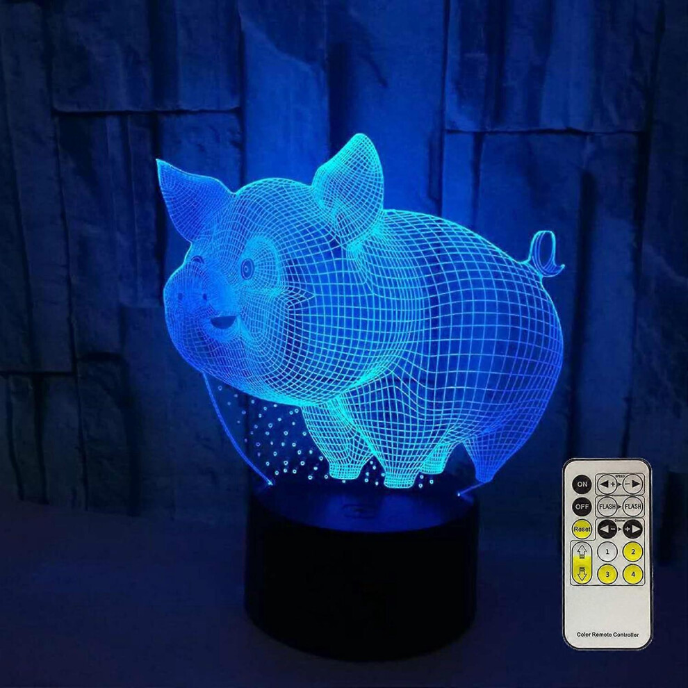 Kikidex (As Show, One Size) Novelty 3D Pig Lamp For Kids Optical Illusion Night Bedside Lamp 7 Colors Changing With Remote Control Cool Birthday Gifts F Light