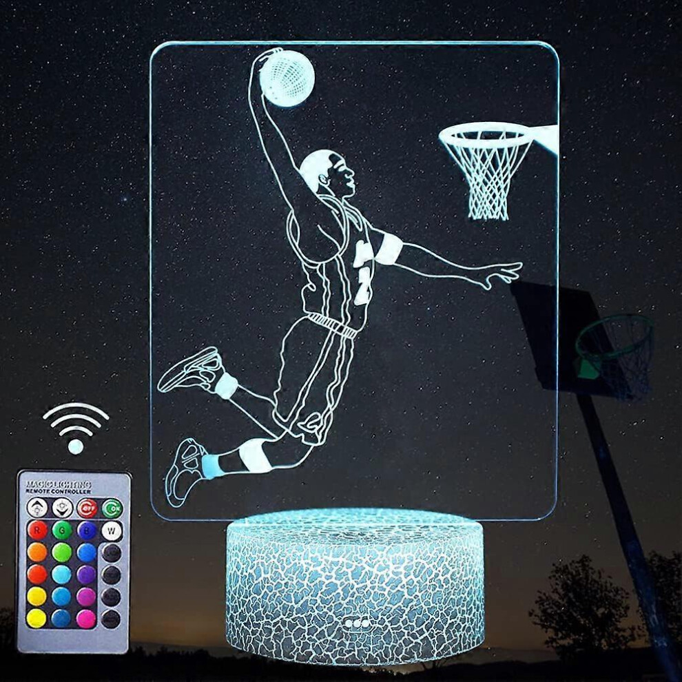 Kikidex (As Show, One Size) 3D Basketball Player Night S,Led Decor Illusion Lamp With Remote&Smart Button 16 Colors Changeable Light