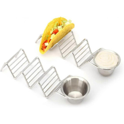 2pc, stackable taco racks with cups, each rack holds 3 hard or soft tortillas 2