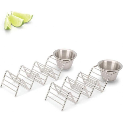 2pc, stackable taco racks with cups, each rack holds 3 hard or soft tortillas 1
