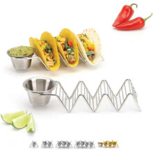 2pc, stackable taco racks with cups, each rack holds 3 hard or soft tortillas