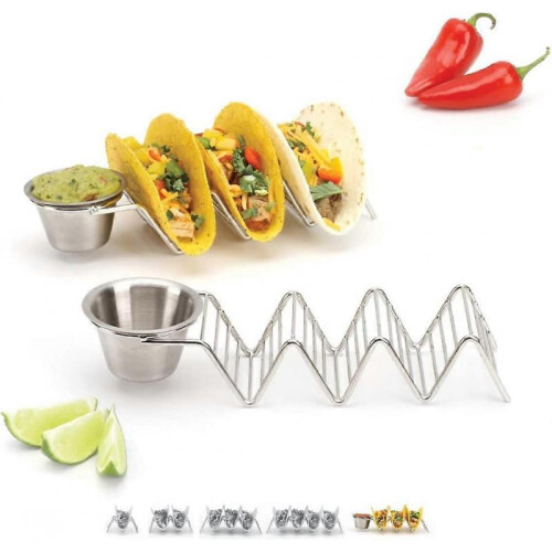 2pc, stackable taco racks with cups, each rack holds 3 hard or soft tortillas