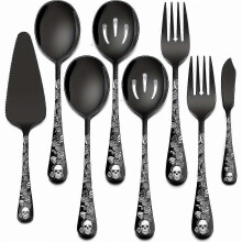 (8 pieces) 5/8 pieces Gothic Style Serving Utensils, Fine Stainless Steel Serving Spoon, Serving Slotted Spoon, Serving Fork, Pie Server, Butter