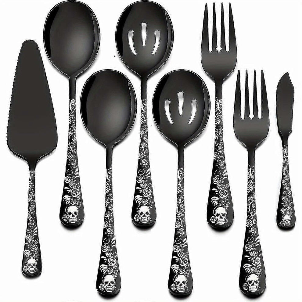 （8 pieces） 5/8 pieces Gothic Style Serving Utensils, Fine Stainless Steel Serving Spoon, Serving Slotted Spoon, Serving Fork, Pie Server, Butter