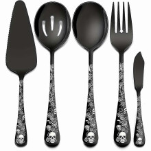 (5 pieces) 5/8 pieces Gothic Style Serving Utensils, Fine Stainless Steel Serving Spoon, Serving Slotted Spoon, Serving Fork, Pie Server, Butter