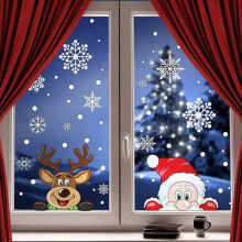300 PCS 8 Sheet Christmas Snowflake Window Cling Stickers for Glass, Decals Decorations Holiday Snowflake Santa Claus