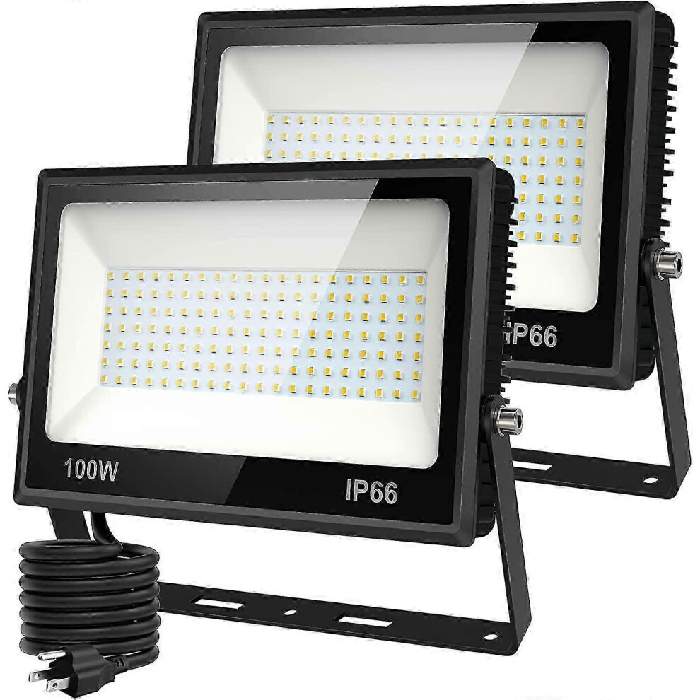 Pack 100W Outdoor Led Flood, 9000Lm Led Work With Plug, Ip66 Waterproof Outdoor Security Ing, 6500K Day Outdoor Flood Light/White