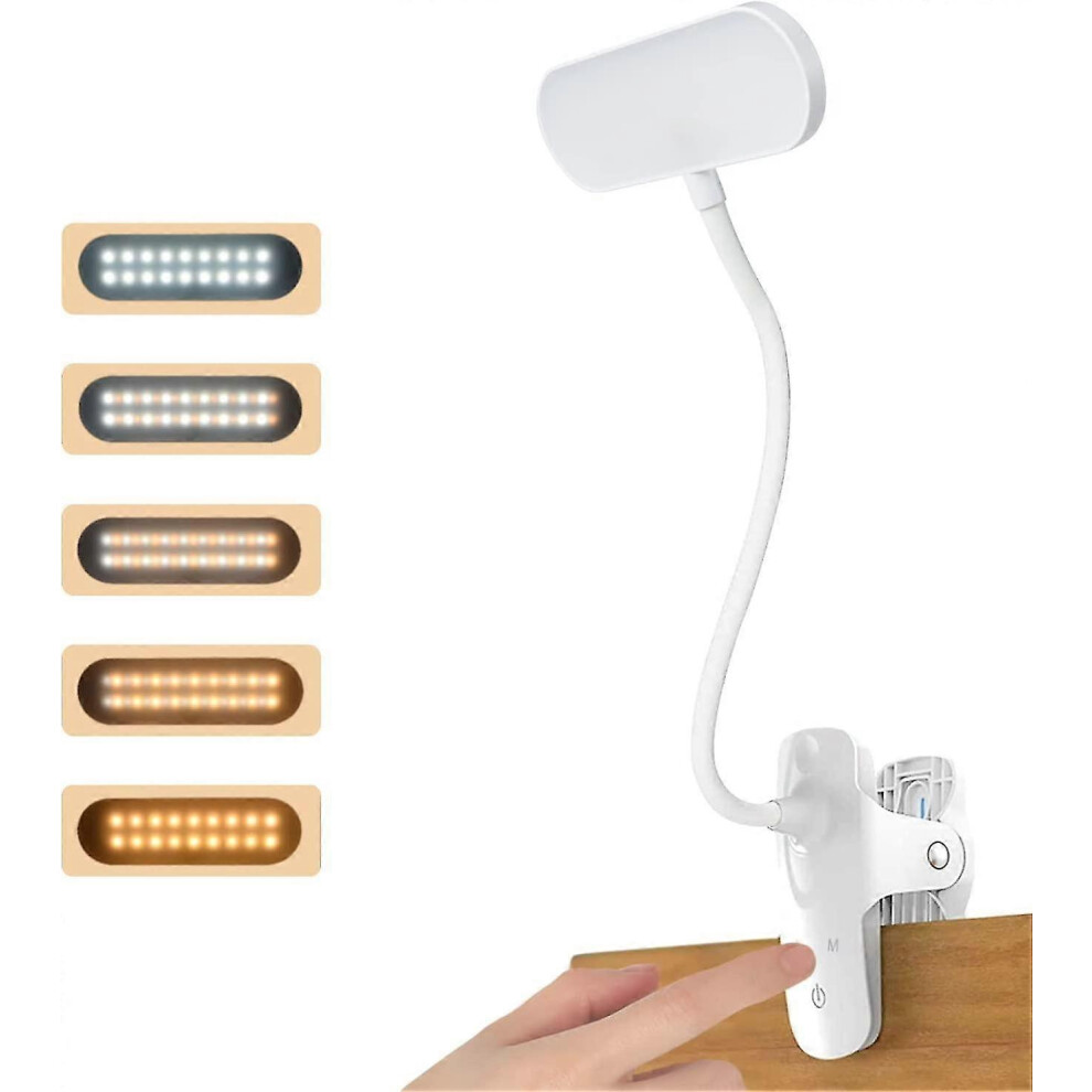 Wireless Led Desk Lamp, Touch Bedside Lamp, 5 Colors & 5 Dimming Levels, 360 Flexible Led Lamp, White