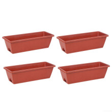 Rectangular Plastic Window Boxes 4-Pack With Drainage And Tray For Flowers Or Vegetables Red Brick Windowsill Balcony
