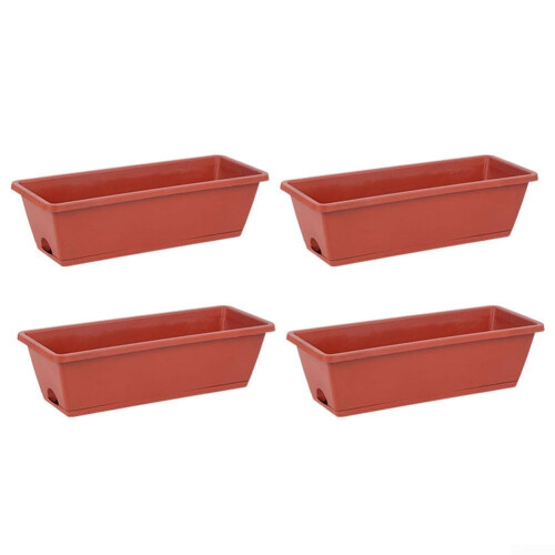 Rectangular Plastic Window Boxes 4-Pack With Drainage And Tray For Flowers Or Vegetables Red Brick Windowsill Balcony