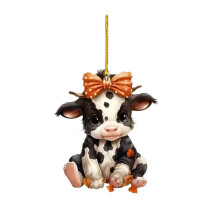 Cute Cartoon Cow Car Acrylic Hanging Pendant for Christmas Tree and Home Decor Black One Size