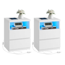 Mesa de cabeceira - HELLOSHOP26 - Iluminação LED ajustável - 2 gavetas - Design minimalista - Branco