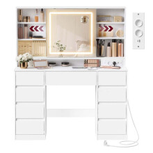 Coiffeuse - HELLOSHOP26 - Kailyn - Miroir LED 3 couleurs - 9 tiroirs - 10x loupe