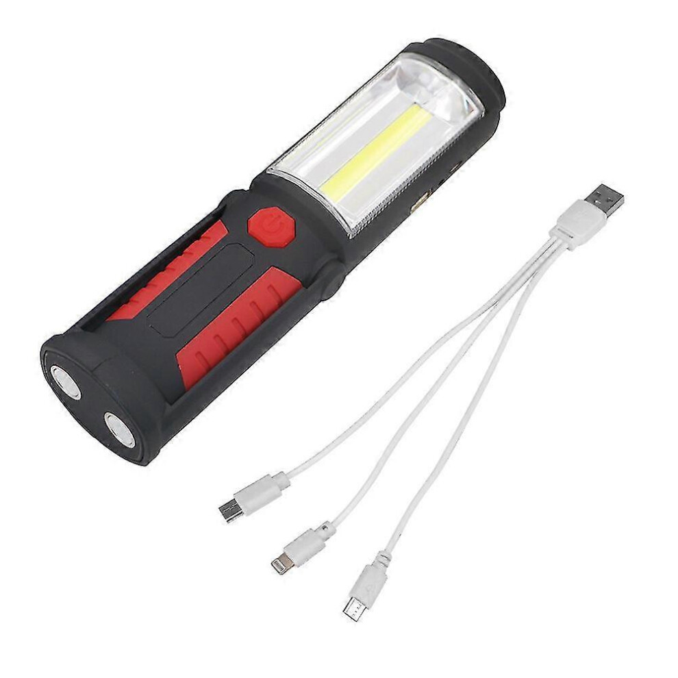 3W Hands-Free Rechargeable LED Flashlight, 2-in-1 COB LED Work Light for Camping, Hiking, Car, Garage, Workshop, Two Lighting Modes, Red