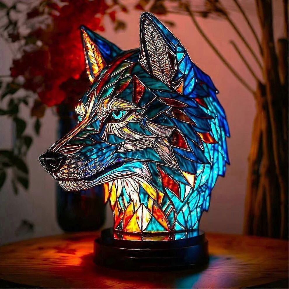 （wolf） Retro stained glass animal table lamp