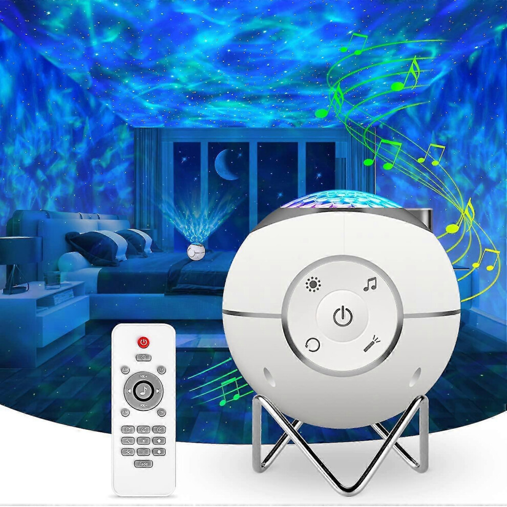 Rotating Led Starry Sky Projector, Usb Rechargeable, 14 Modes, Remote Control, Timer & Metal Stand, White