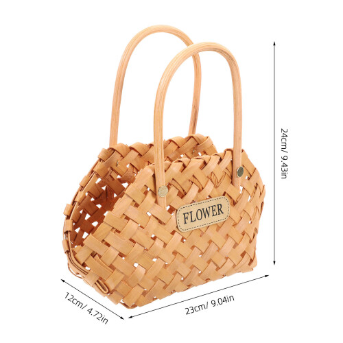 hand held woven flower basket with wicker handle decorative 1