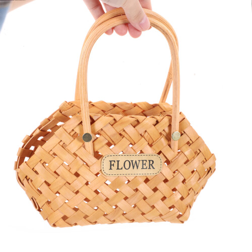 hand held woven flower basket with wicker handle decorative 2