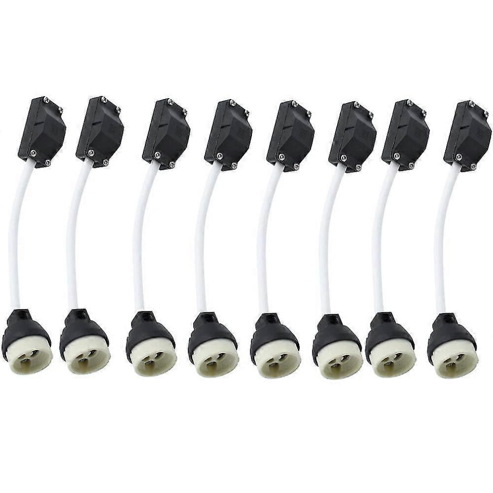 8pcs GU10 Ceramic Socket with Cable Connector 2A 250V Socket Adapter with Insulated Cables for GU10 Halogen LED Lamps B