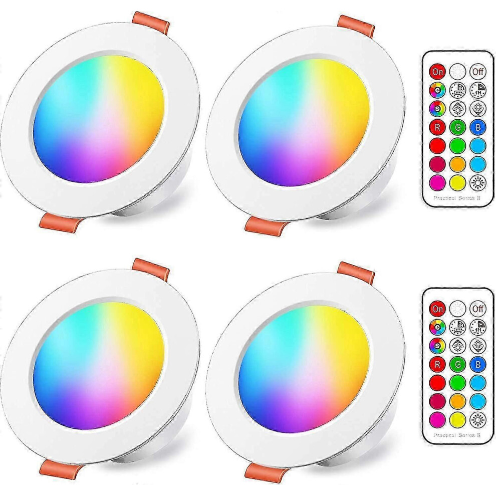 10W (80W equivalent) RGBW IP44 3000-6500K round recessed LED spotlight, dimmable, remote control (set of 4)