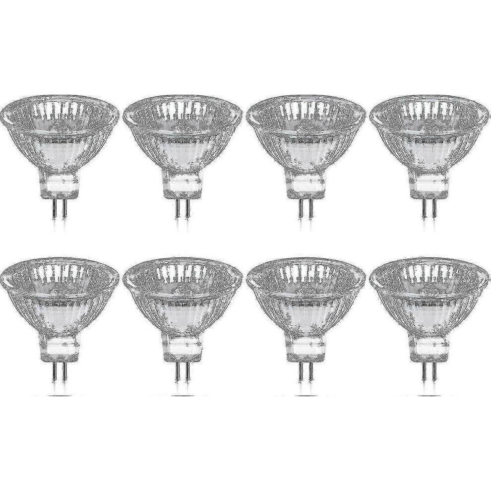 Pack Of 8 Gu5.3 Mr16 35W 12V Dimmable Halogen Bulbs - Warm 2800K, 400 Lumens, Glass Cover G White