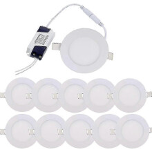 Pack of 10 3W LED recessed spotlights, cool white 6000K, slim panel, round, ultra-flat