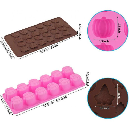 4 Pieces 3D Fall Candy Molds Halloween Pumpkin Candy Mold Thanksgiving Maple Leaf Shaped Fall Candy Chocolate Mold Cube 1