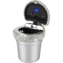 Ashtray for Car, Bling Diamond Car Ashtray with Lid, Smokeless Ashtrays Portable Car Cigarette Ashtray with LED Light